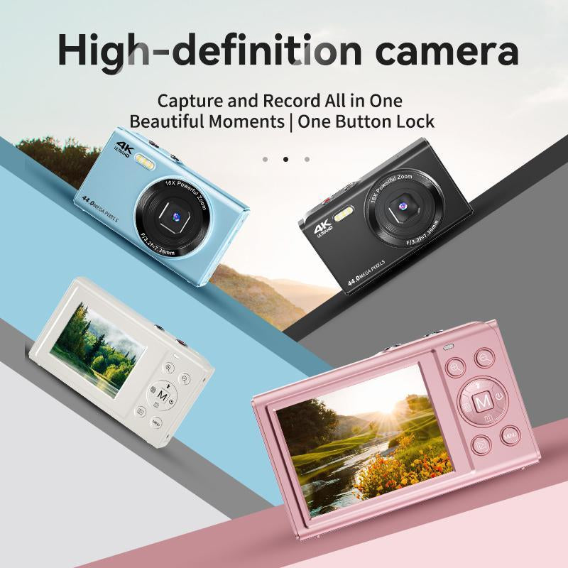 4K Digital Camera, 1200Mah Digital Camera with LED Fill Light Function, High Definition Screen Camera with 16X Digital Zoom, Camera with TF Memory Card