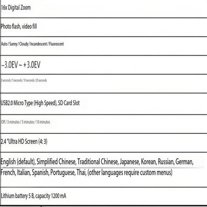 4K Digital Camera, 1200Mah Digital Camera with LED Fill Light Function, High Definition Screen Camera with 16X Digital Zoom, Camera with TF Memory Card